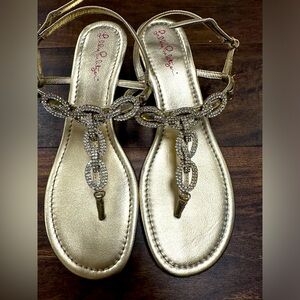 Lily Pulitzer Gold Newport Wedge Sandals Size 9.5